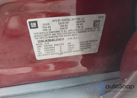 2016 Chevrolet Trax 1Ls z USA, uszkodzony, nr VIN 3GNCJKSB4GL234618